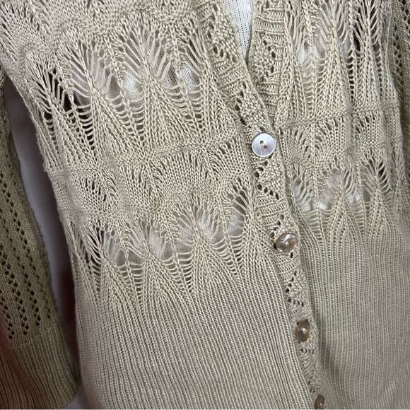 CB Design Vintage tan three quarter sleeve knot button down cardigan size XL - Picture 3 of 6